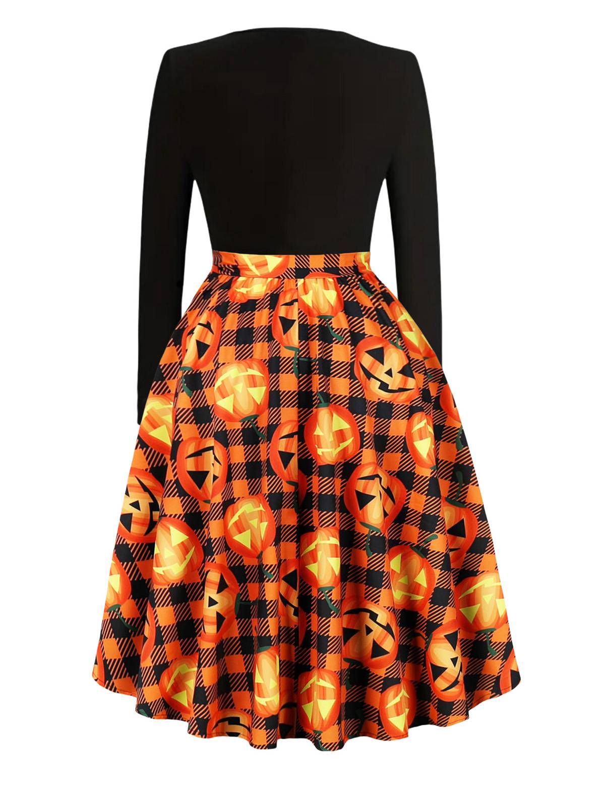 Halloween Pattern Wave Neck Patchwork Dress, 2 of 10