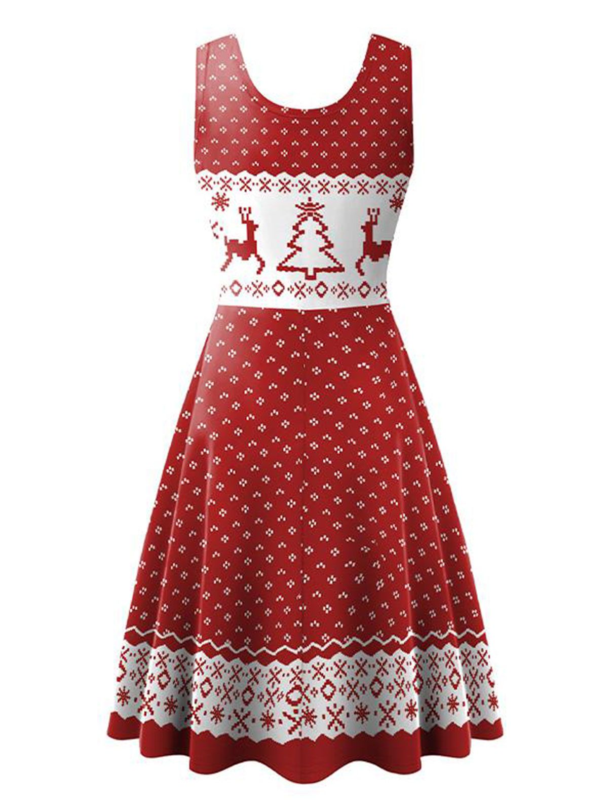 1950s Christmas Print Knitted Sleeveless Dress Bright Green / S, 4 of 6