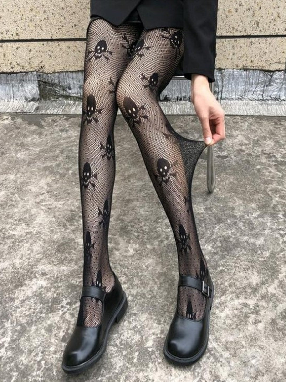 Black Gothic Skull Fishnet Tights , 4 of 4