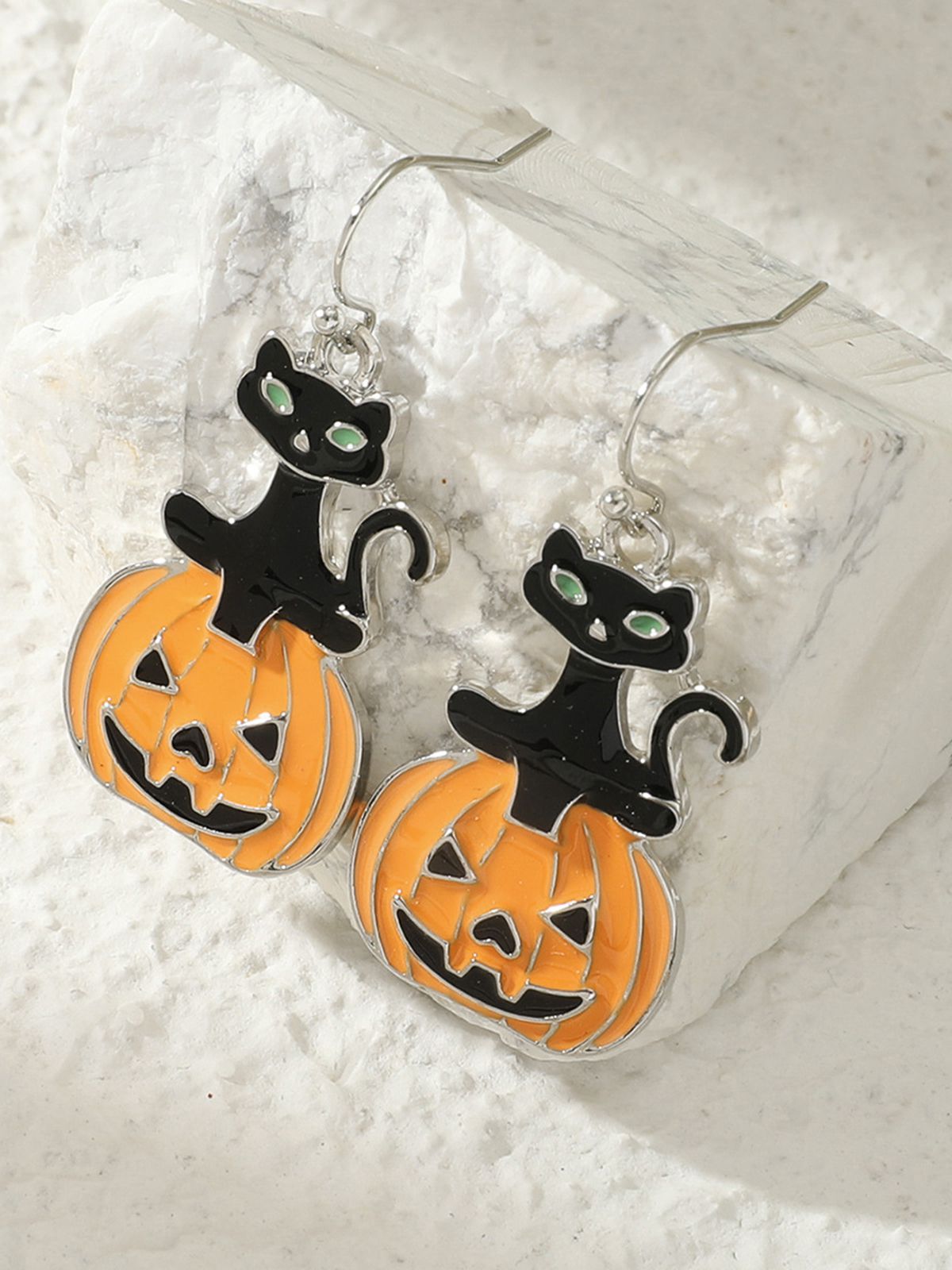 Spooky Halloween Cat And Pumpkin Earrings , 2 of 2