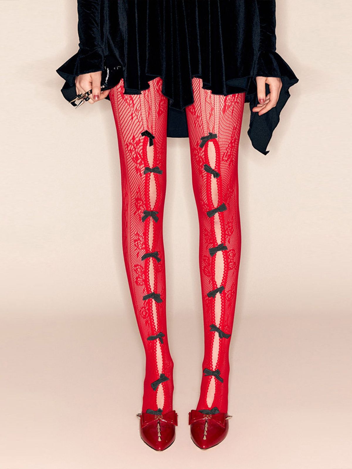 Christmas Bowknot Solid Lace Stockings , 1 of 5