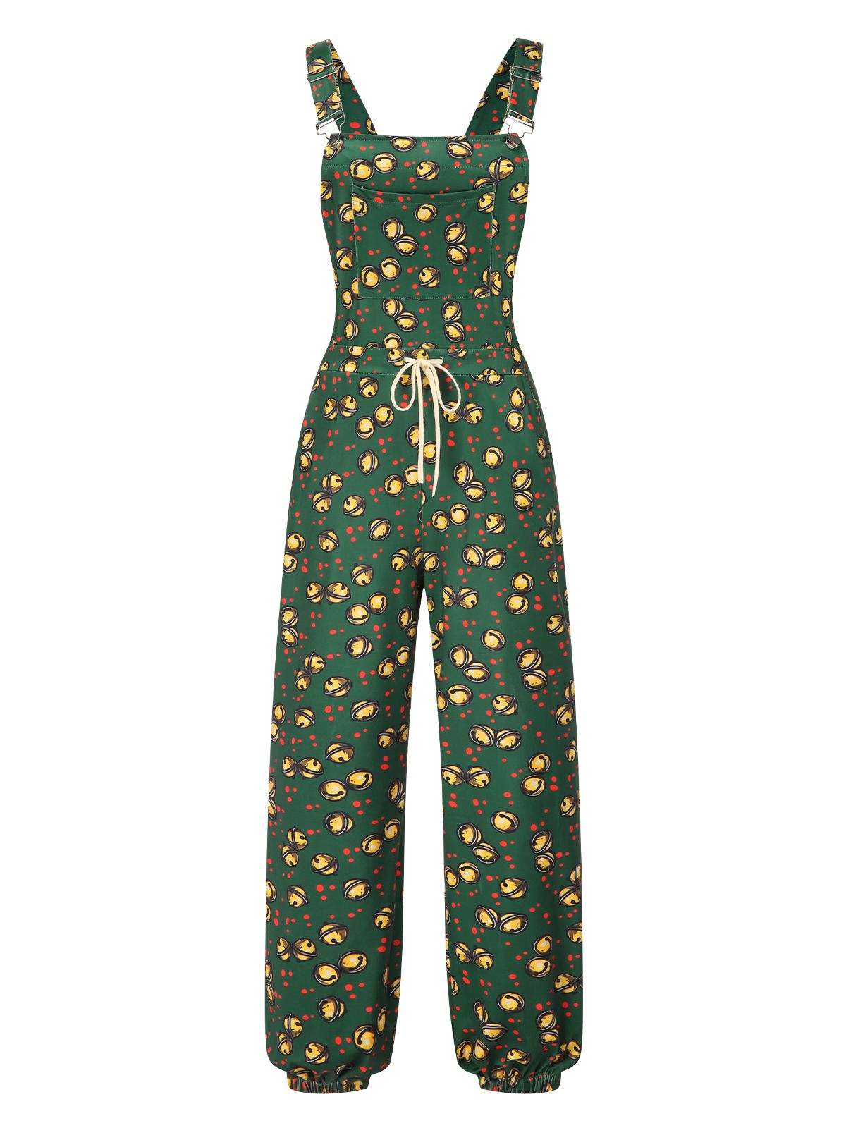 Dark Green 1930s Christmas Bells Multi-Pocket Jumpsuit , 2 of 4