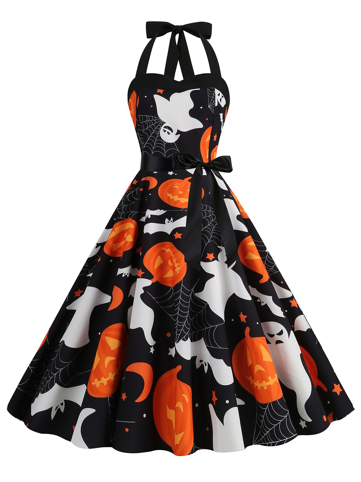 Halloween Skull Halter Lace-Up Dress, 10 of 12