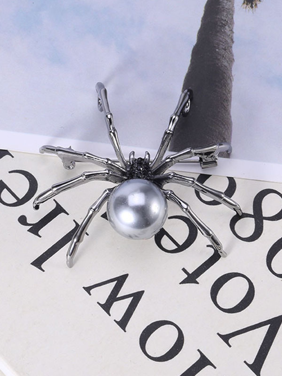 Halloween Silver Spider Pearl Brooch, 6 of 7