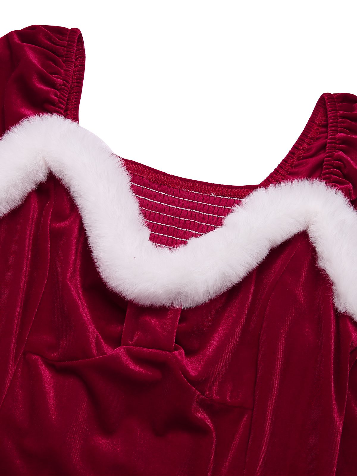 Wine Red Christmas Fur Collar Solid Dress, 4 of 4