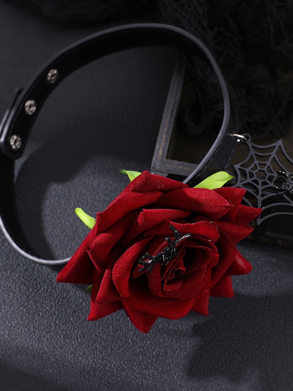 Gothic Spider Web & Rose Choker Collar Necklace, 3 of 5