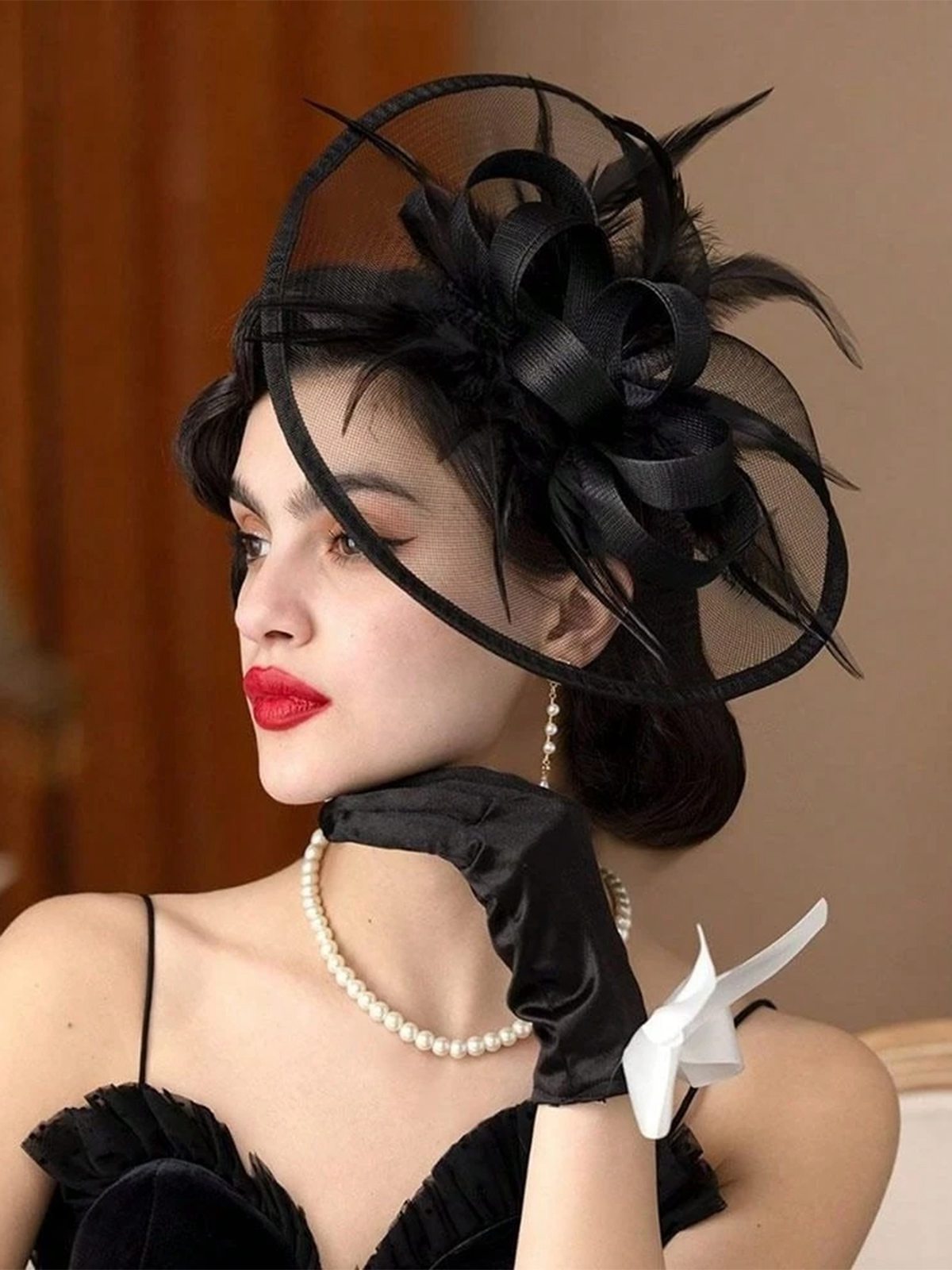 Feather Fascinator Hat With Veil , 3 of 5