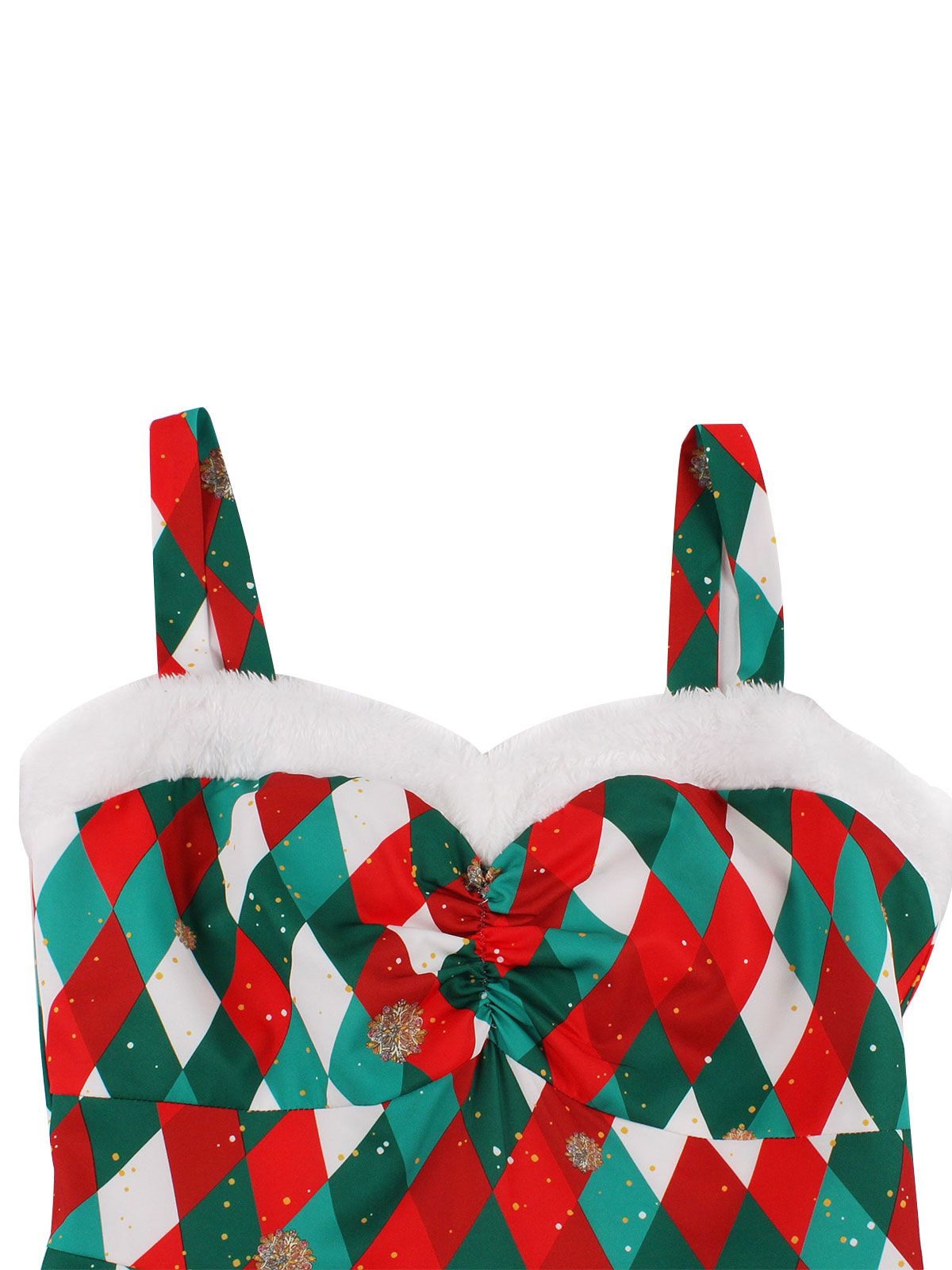 Christmas Plaid Suspender Fur Collar Dress Multicolor / S, 3 of 8