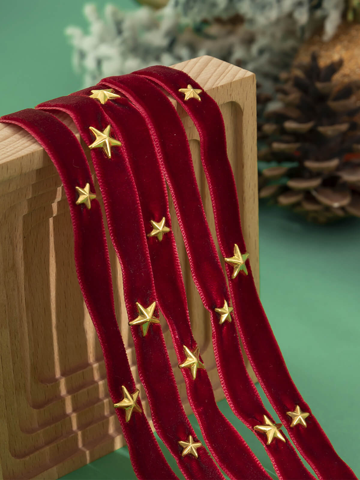 Burgundy Christmas Star Wide Velvet Necklace Wine Red, 5 of 6