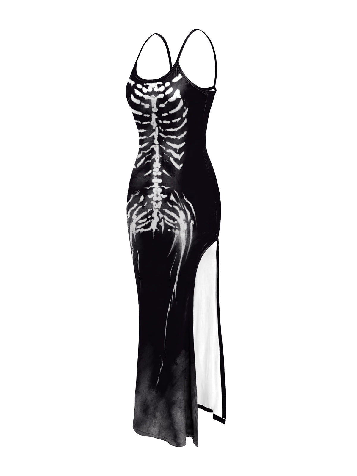 Black Skeleton Slit Spaghetti Straps Dress, 5 of 6