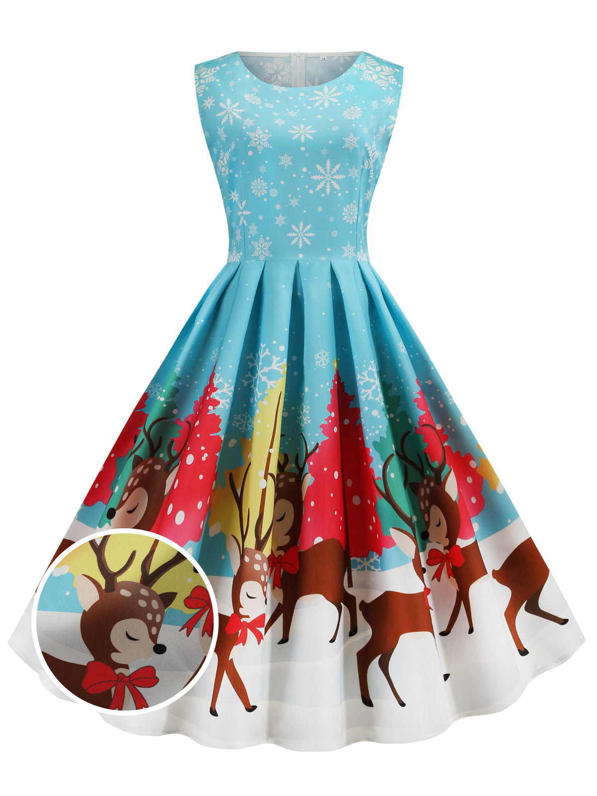 Blue  Christmas Deer Swing Dress , 1 of 8