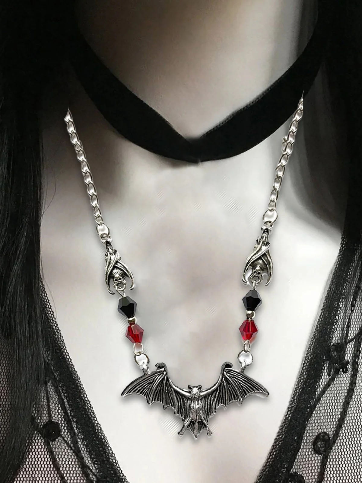 Halloween Gothic Bat Crystal Bead Necklace , 6 of 8