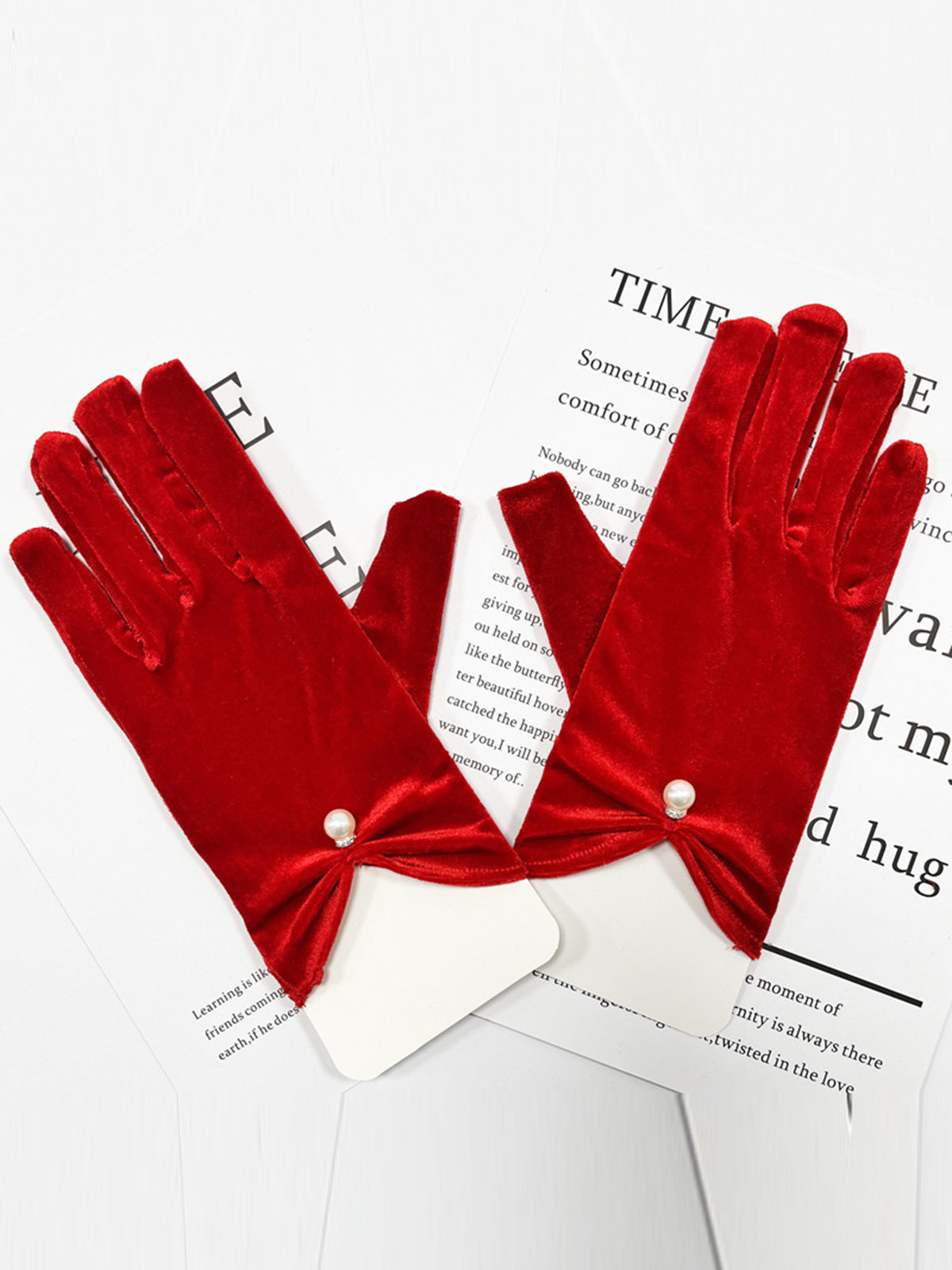 Red Vintage Velvet Pearl Gloves Red, 1 of 1