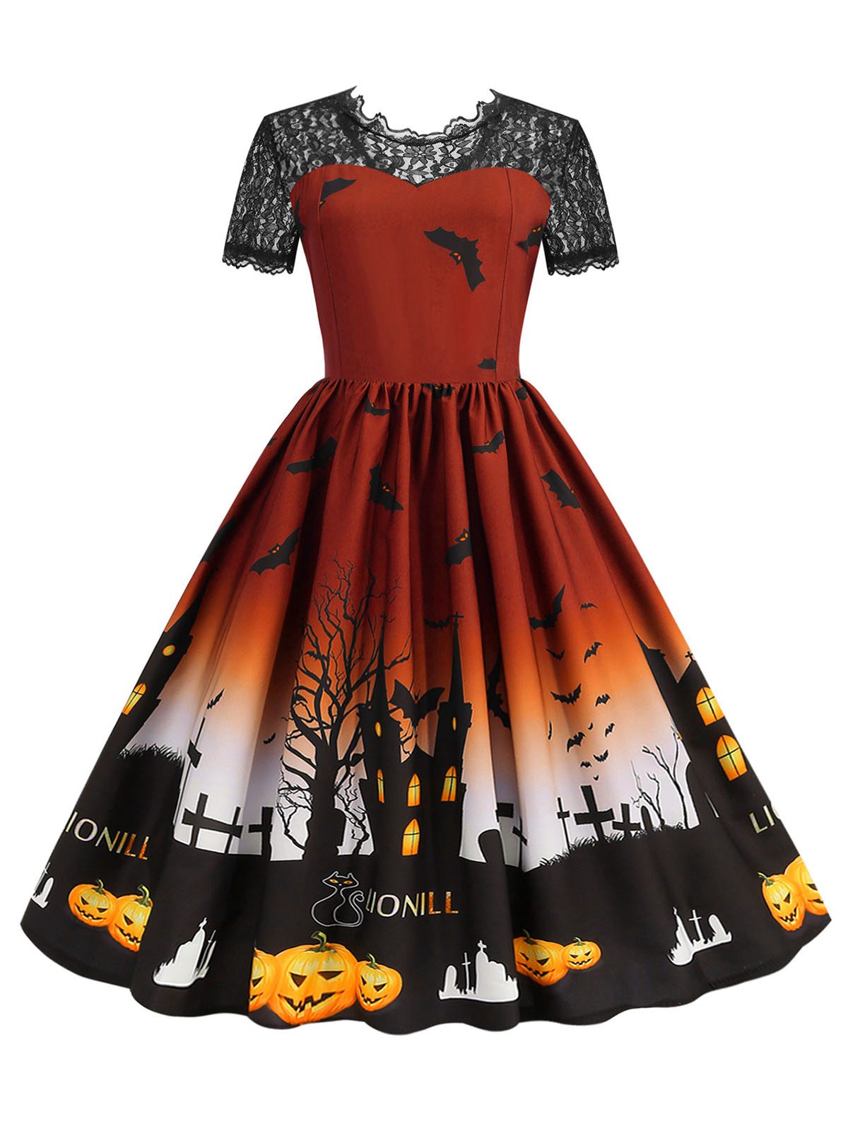 Halloween Lace Patchwork Short Sleeves Dress, 4 of 9